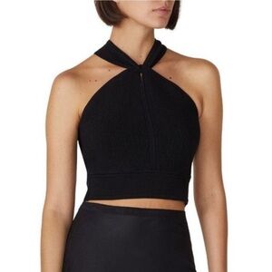 Club Monaco Raeni Black Ribbed Halter Crop Tank Tie Back XS
